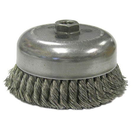Weiler 6" Double Row Knot Wire Cup Brush .035" Steel Fill 5/8"-11 UNC Nut 12926